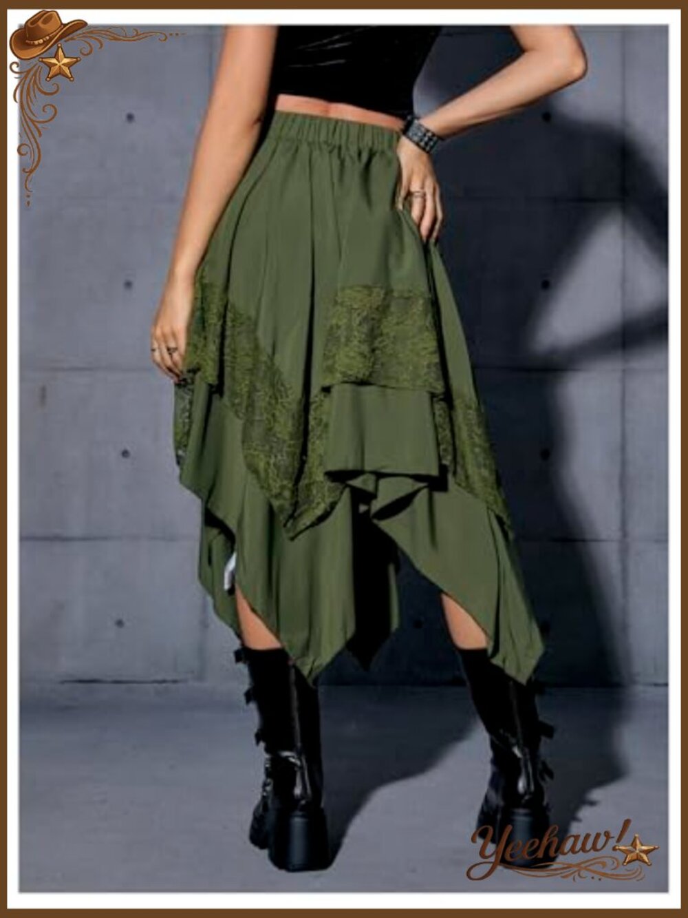Women's Renaissance Pirate Midi Skirt Asymmetrical Lace High Low A-Line Flowy - Picture 2 of 7